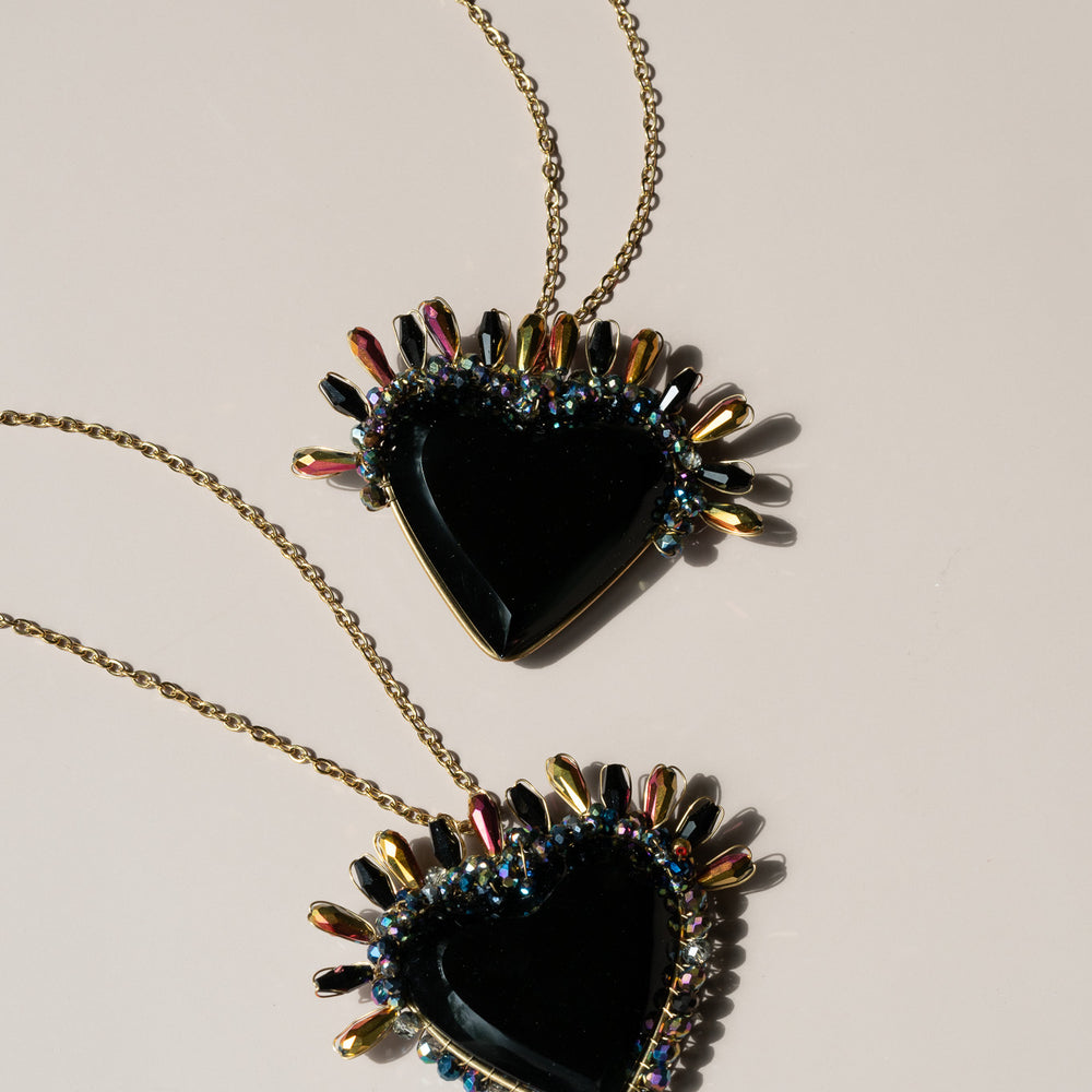 Obsidian Sacred Heart Necklace