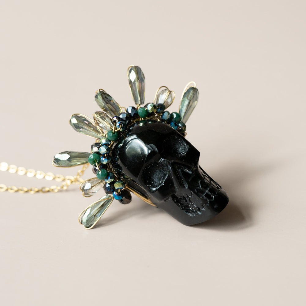 Obsidian Frida Skull Necklace