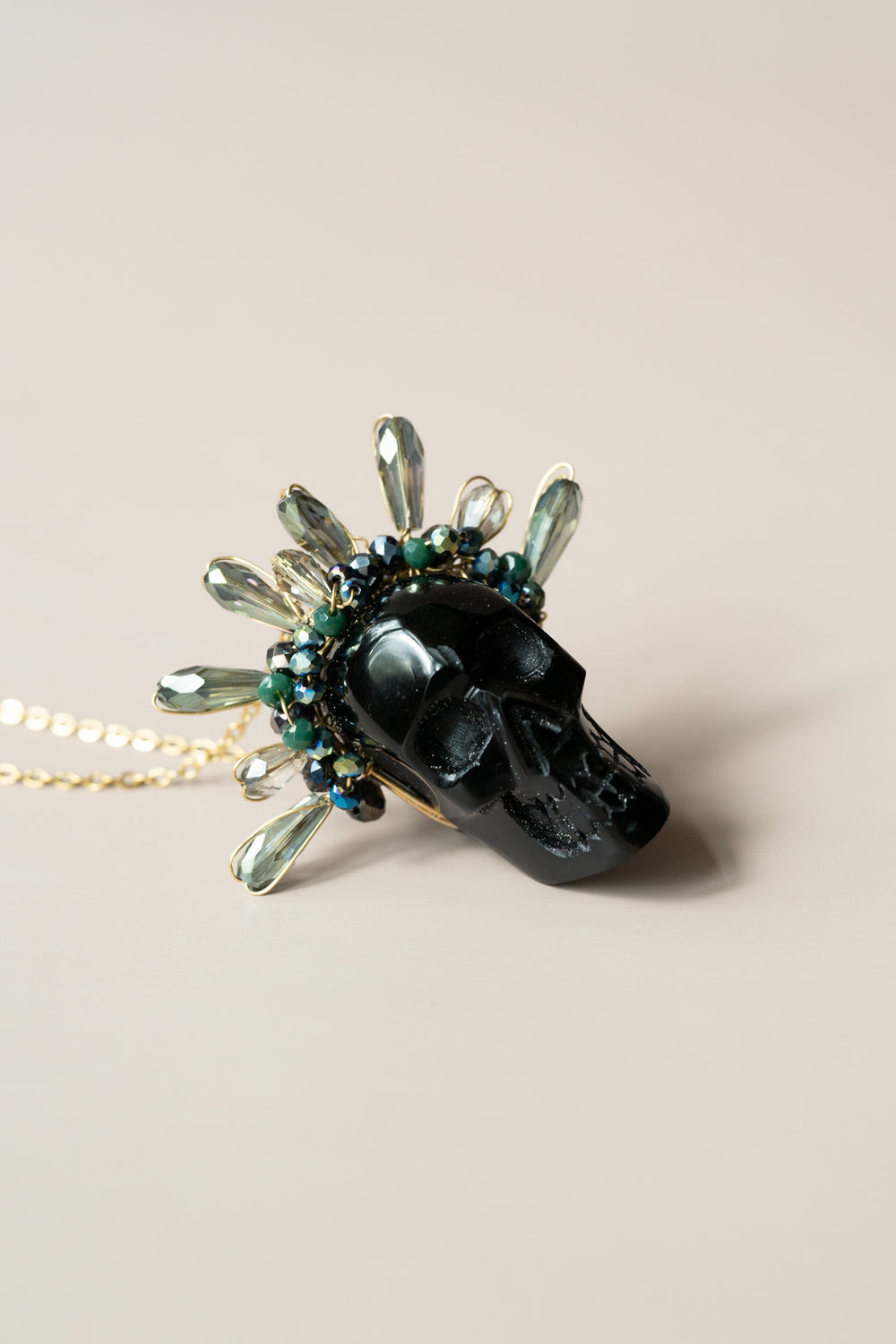 Obsidian Frida Skull Necklace