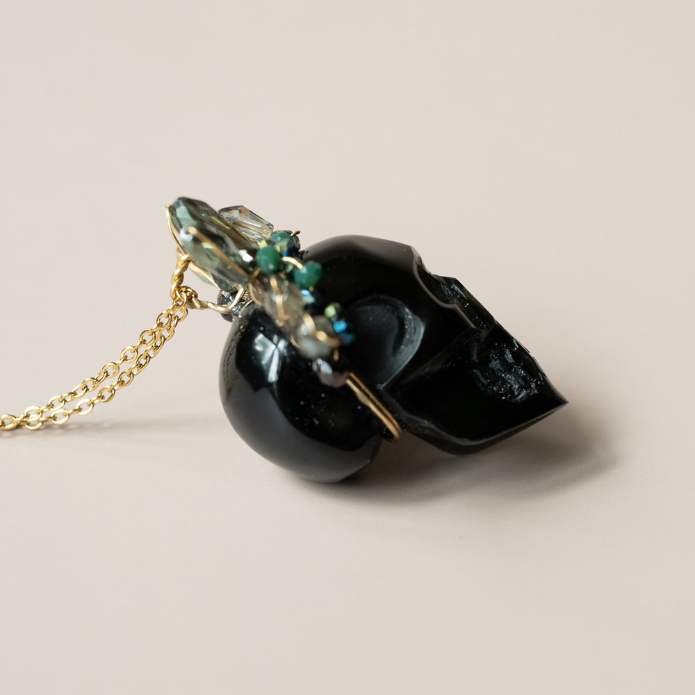 Obsidian Frida Skull Necklace