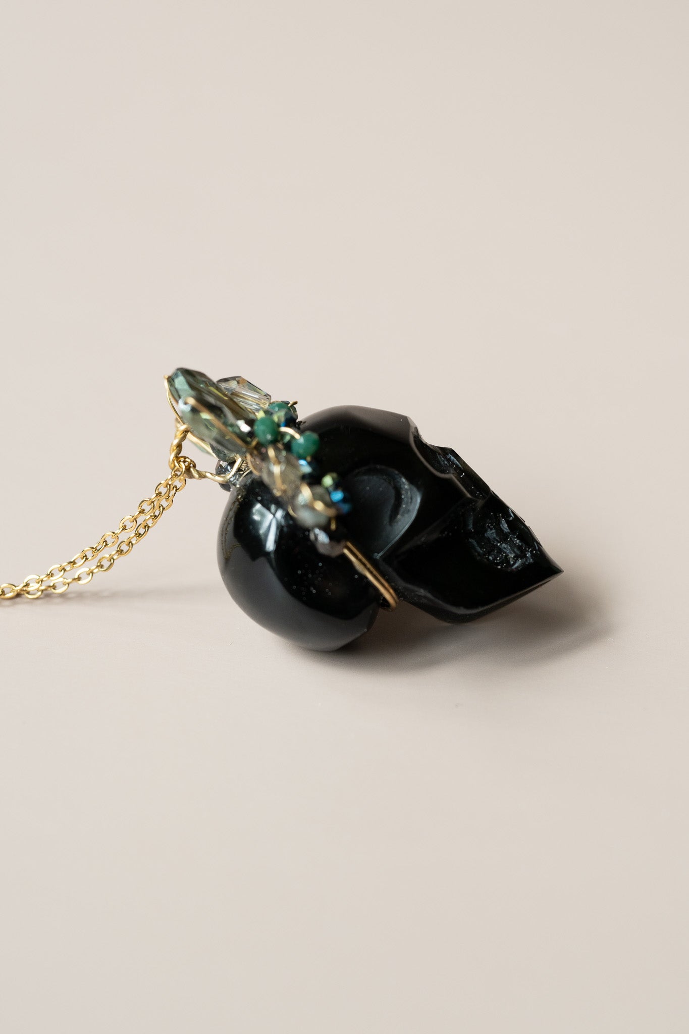 Obsidian Frida Skull Necklace