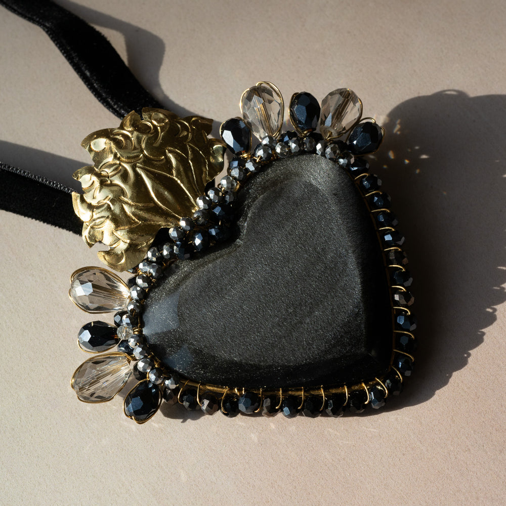 Obsidian Sacred Heart Necklace