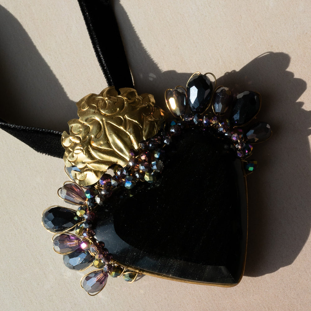 Obsidian Sacred Heart Necklace