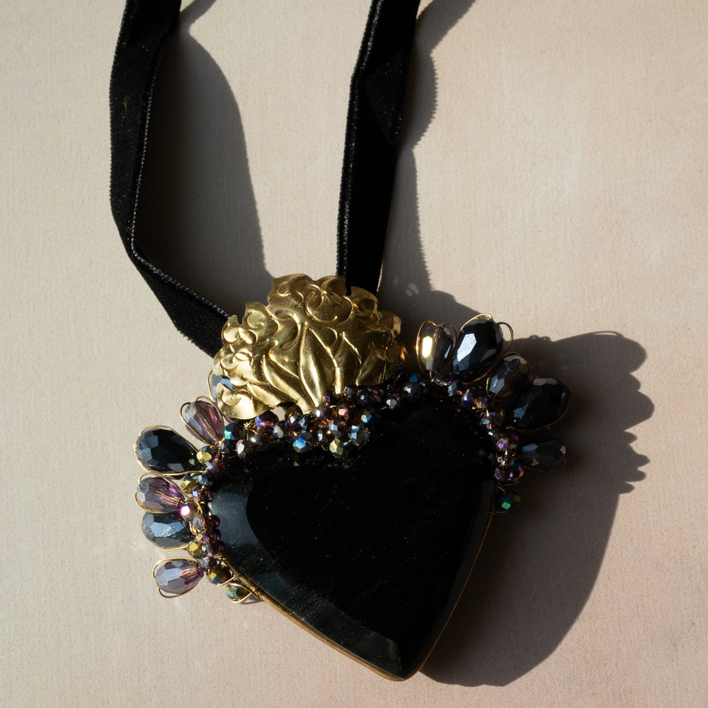 Obsidian Sacred Heart Necklace