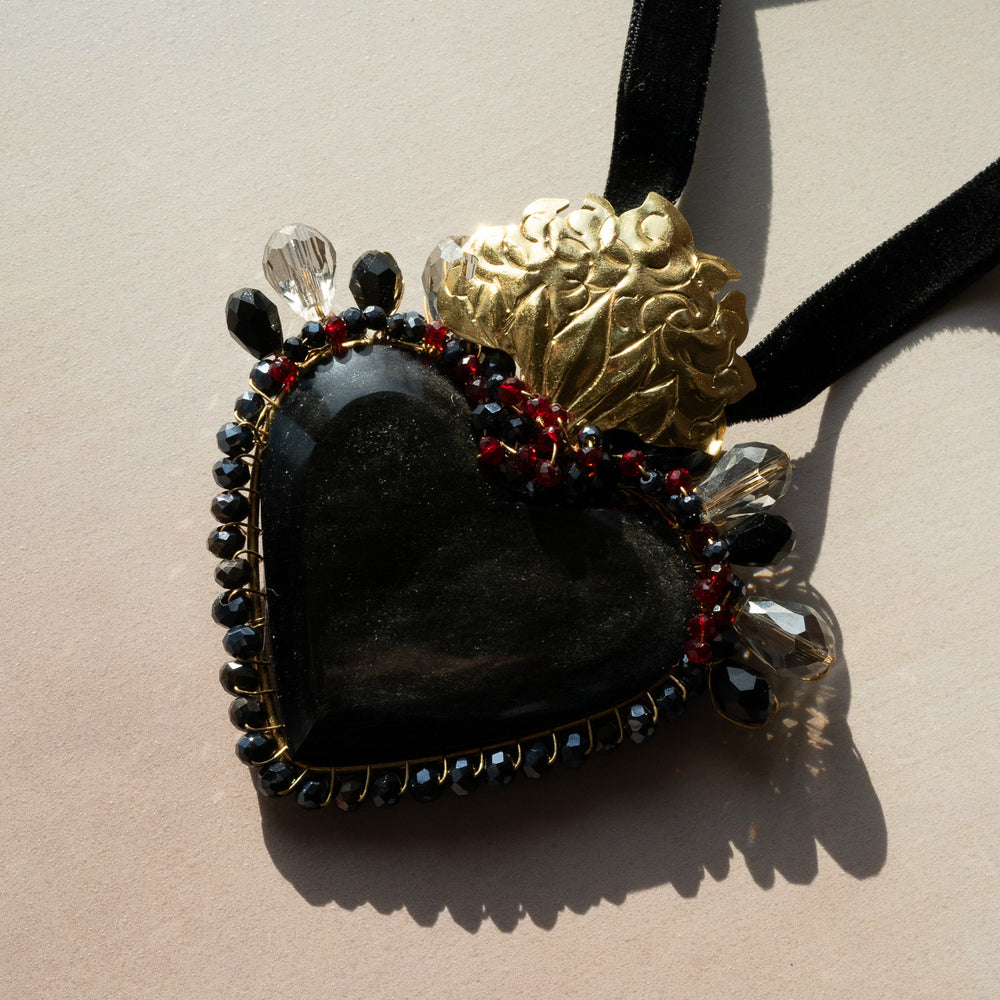 Obsidian Sacred Heart Necklace