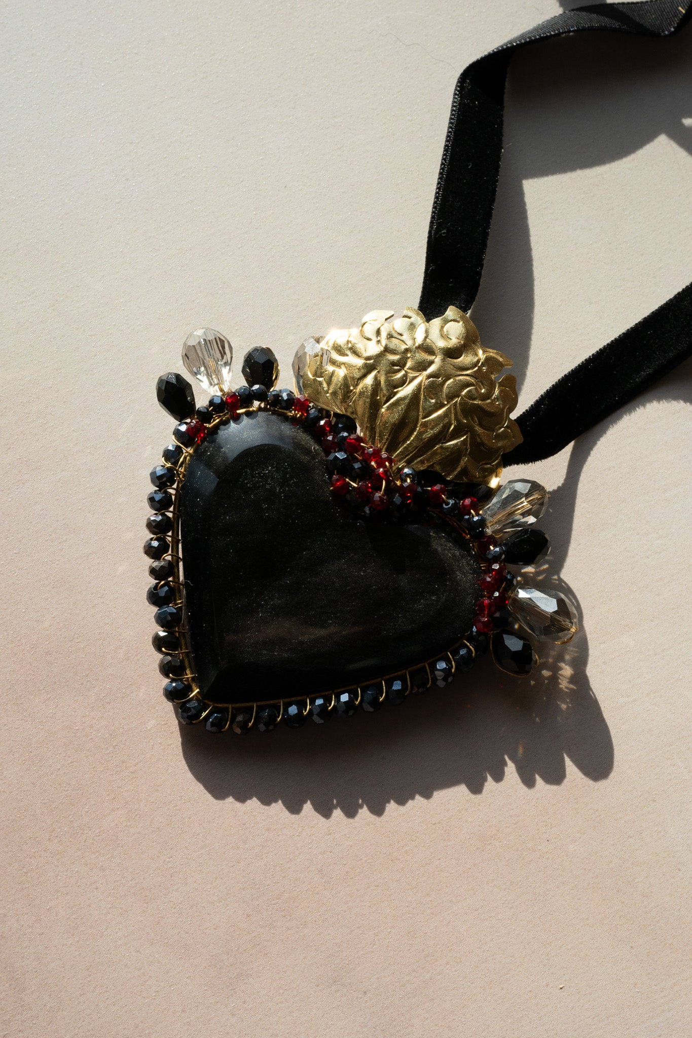 Obsidian Sacred Heart Necklace