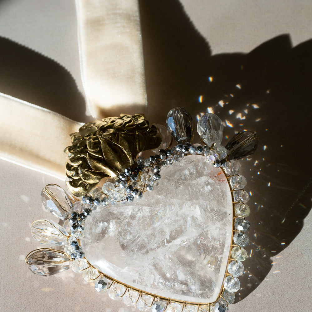 Large Clear Quartz Sacred Heart Necklace