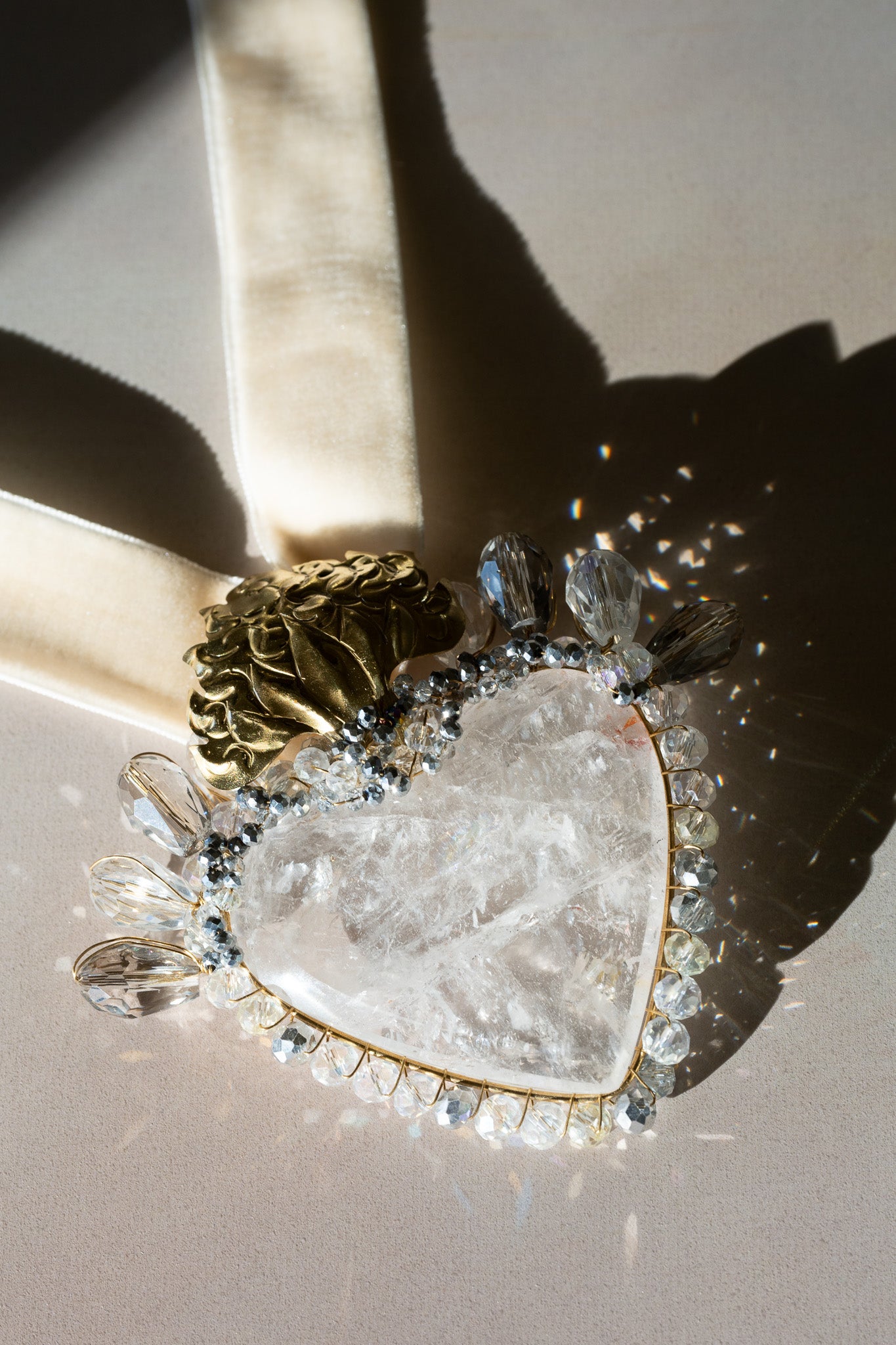 Large Clear Quartz Sacred Heart Necklace