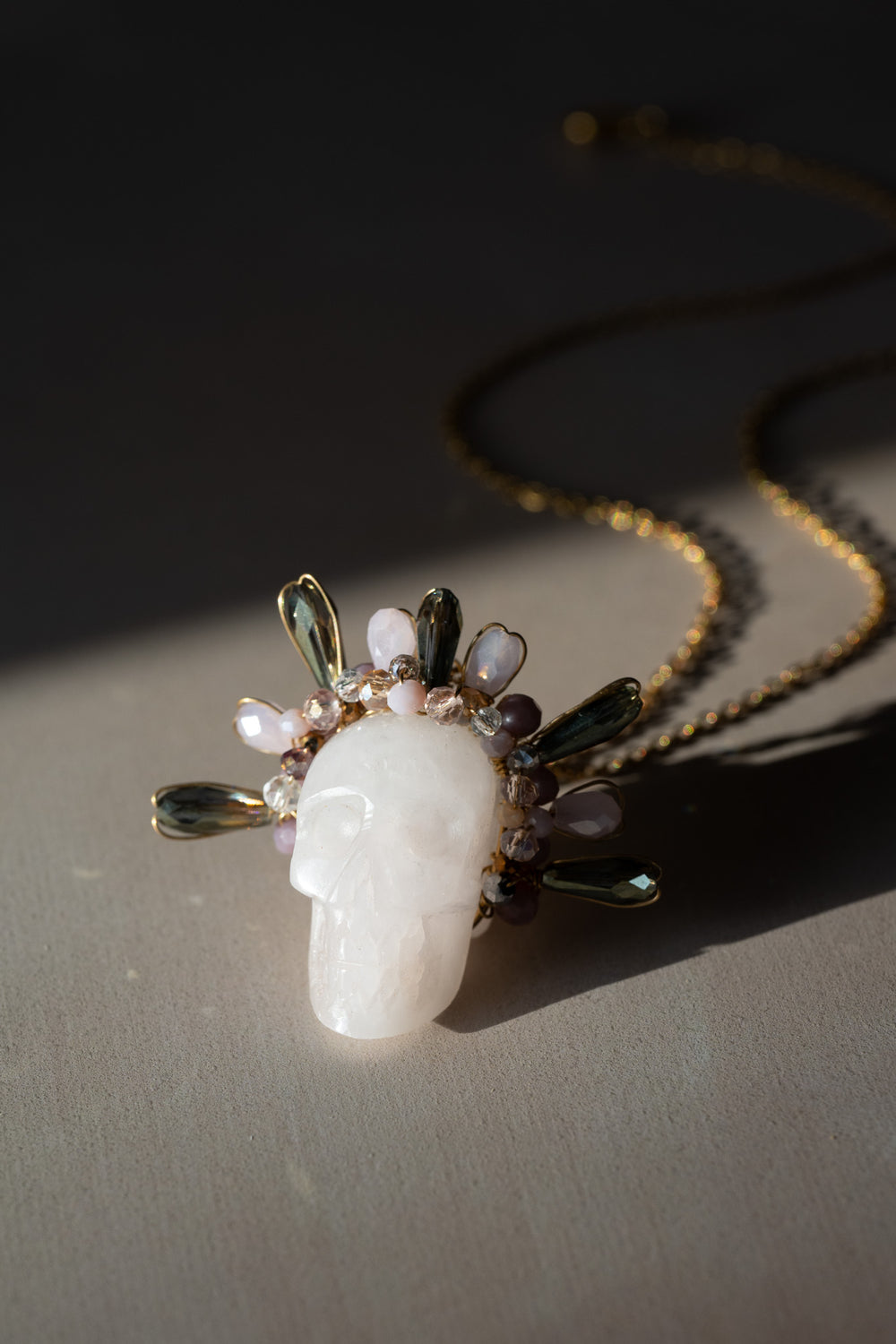 Rose Quartz Frida Skull Necklace