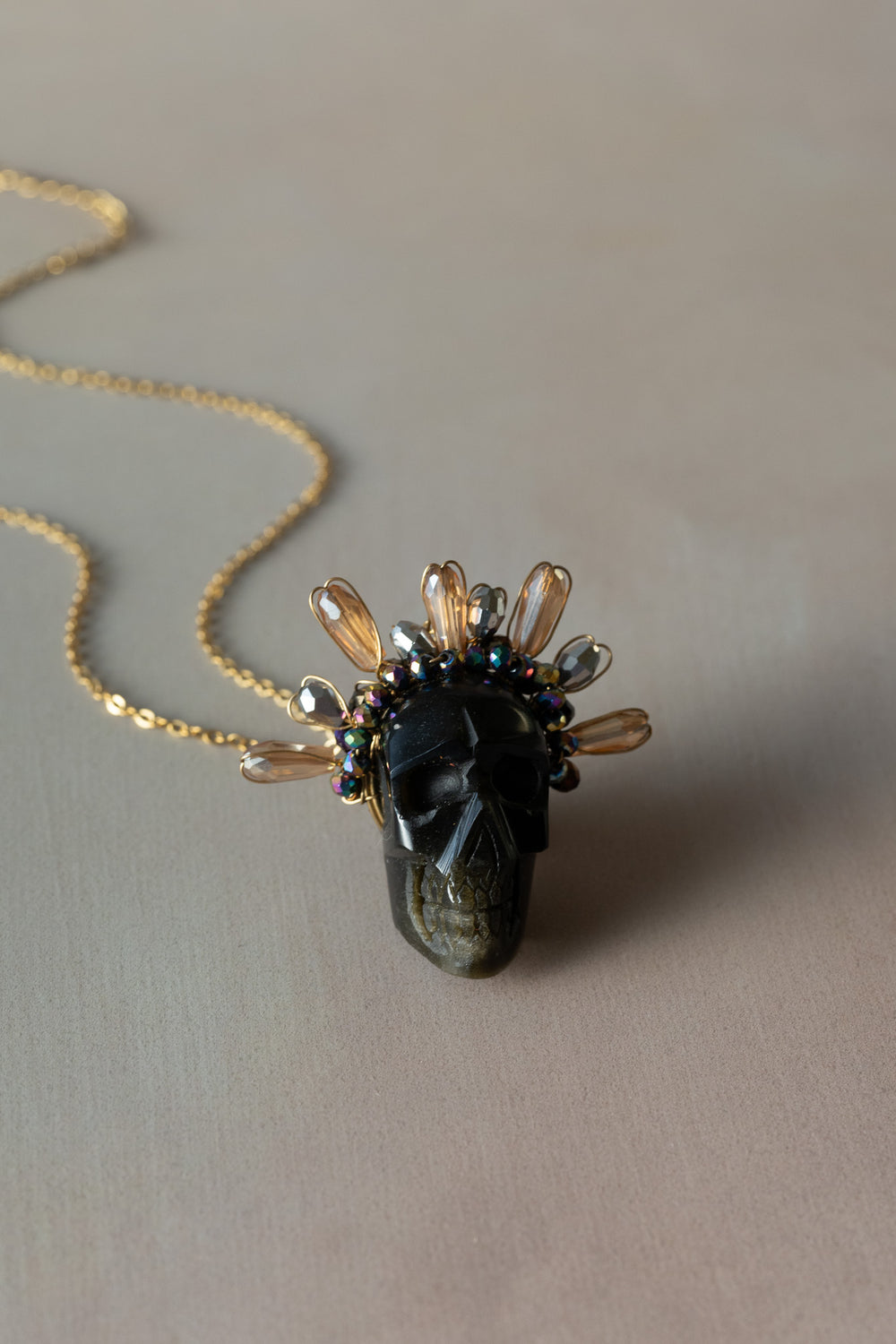 Obsidian Frida Skull Necklace