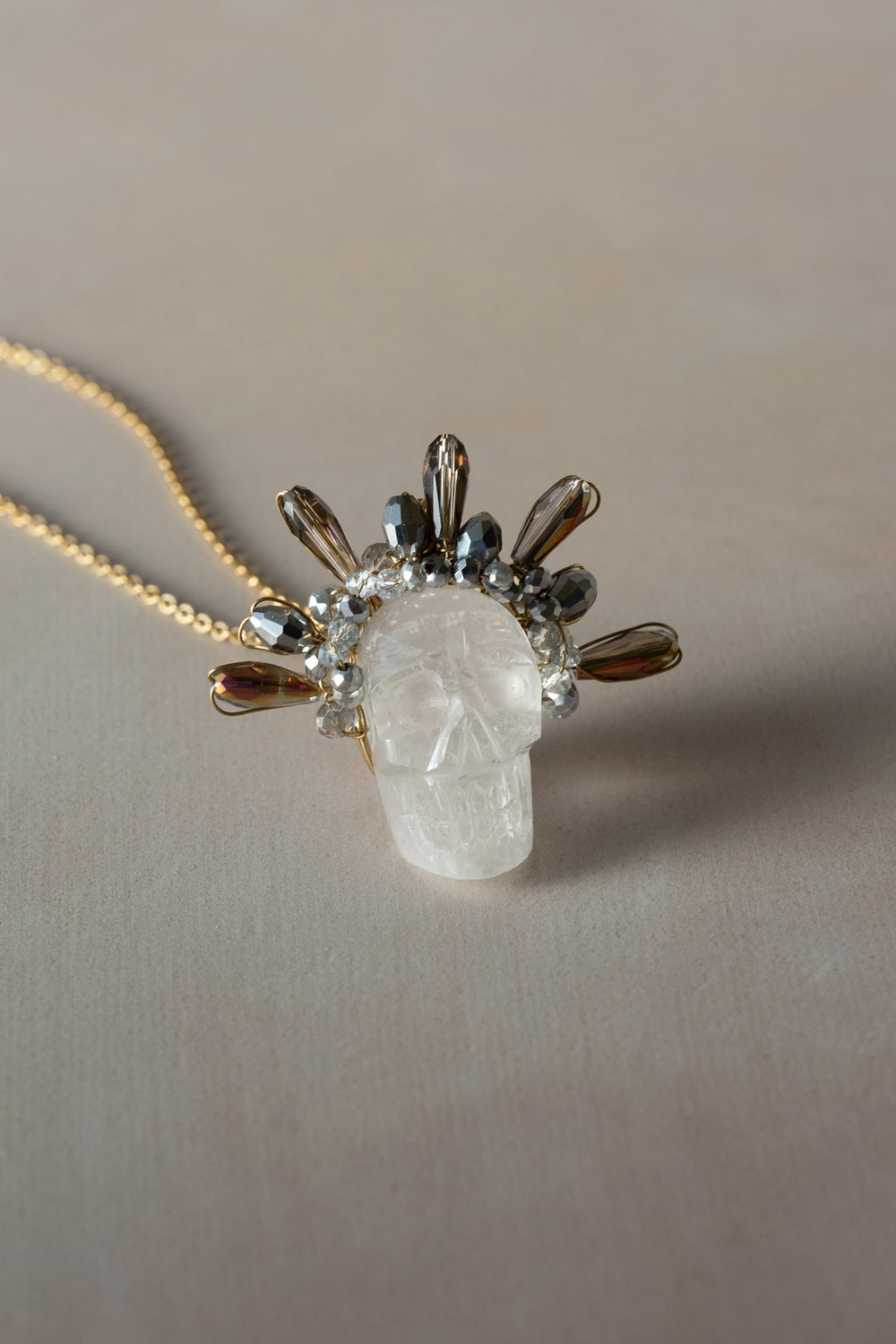 Clear Quartz Frida Skull Necklace