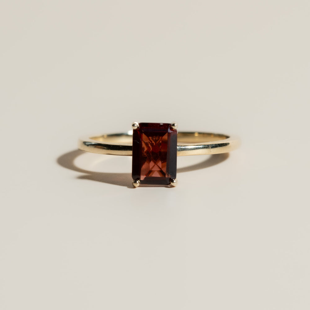 14K Emerald Cut Garnet Ring