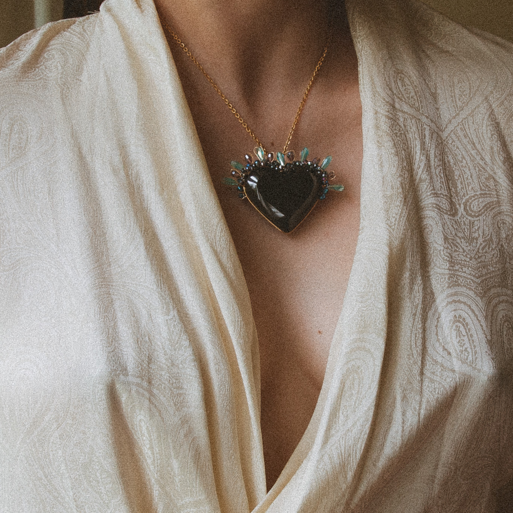 Obsidian Sacred Heart Necklace