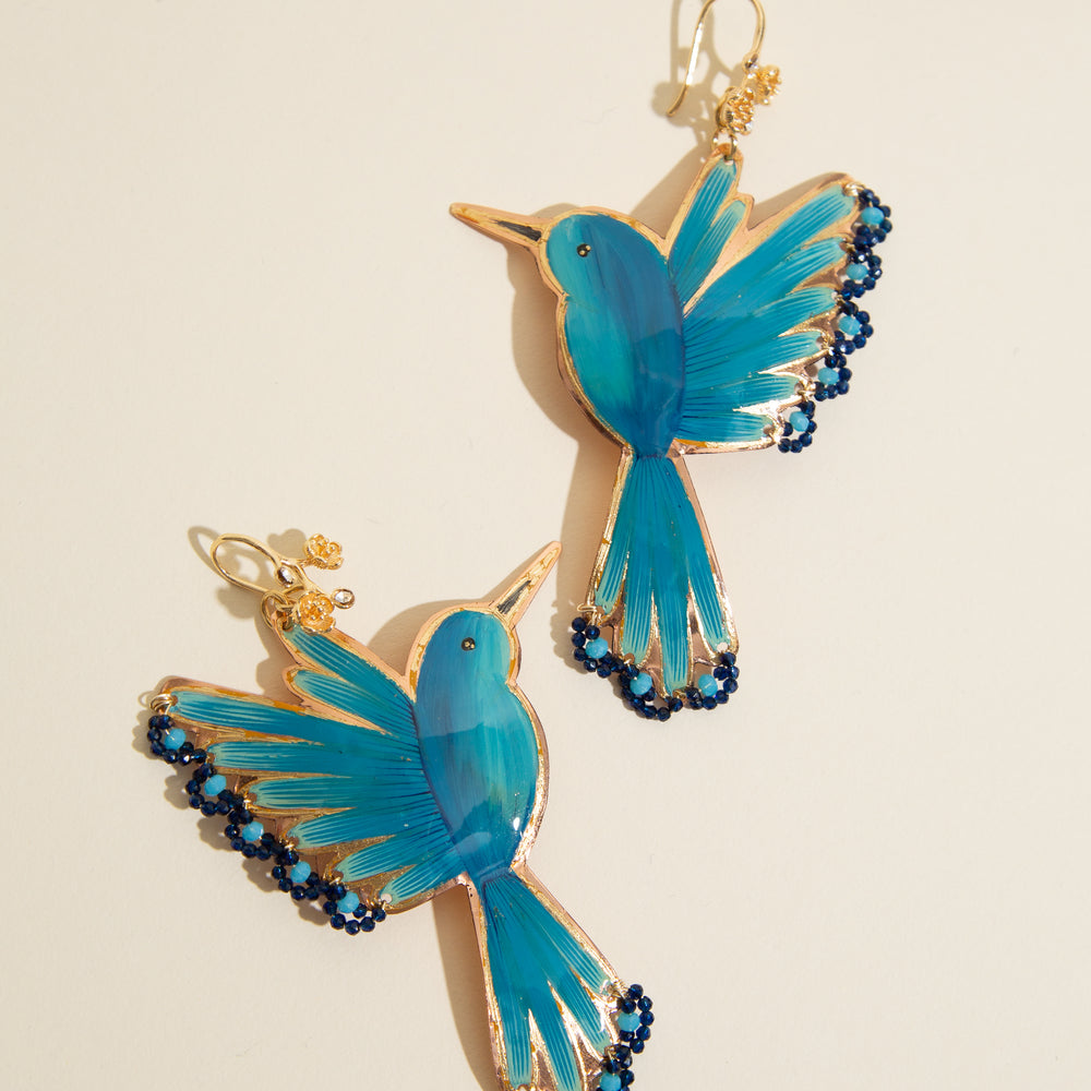 Blue Colibrí Drop Earrings