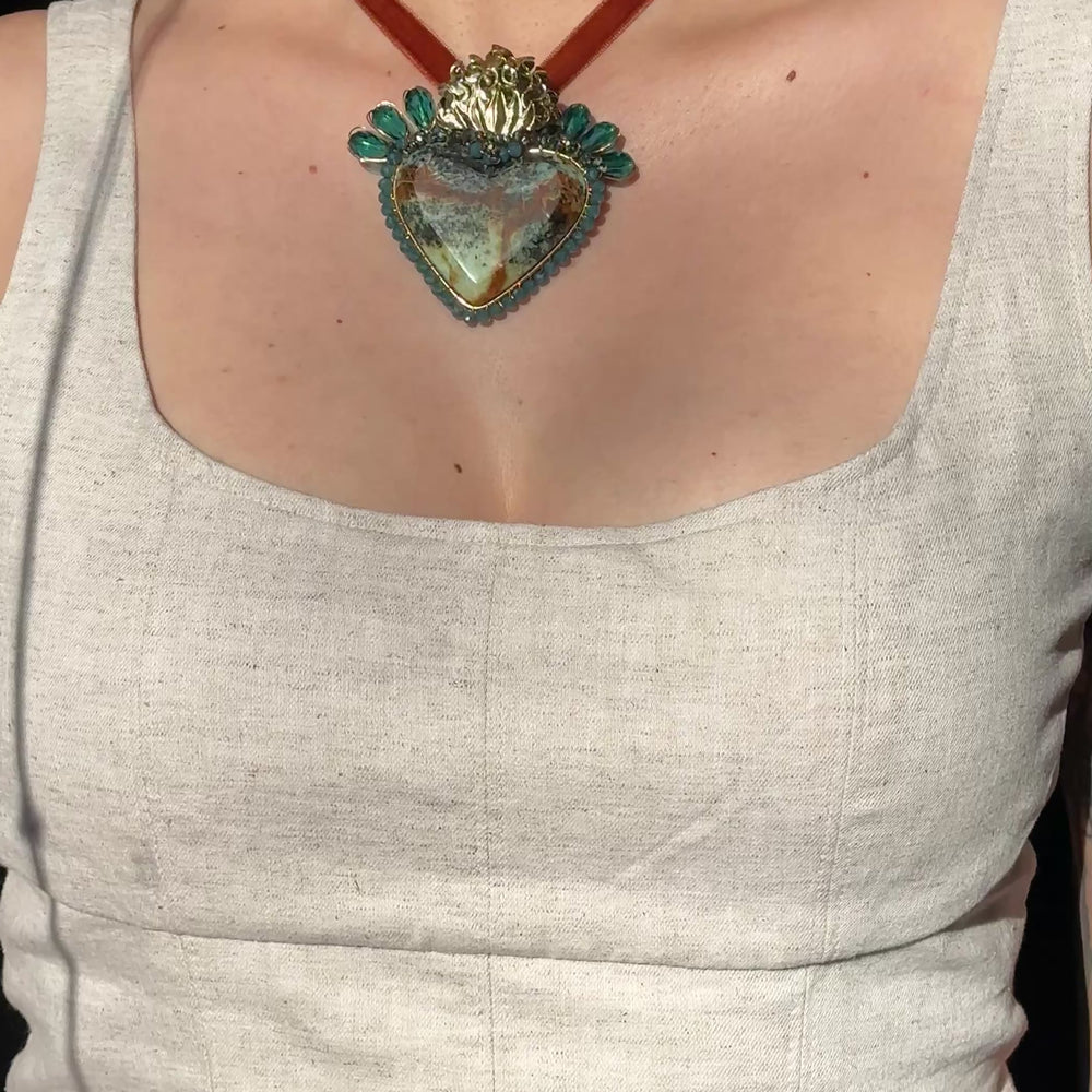 
                      
                        Load and play video in Gallery viewer, Turquoise Sacred Heart Necklace
                      
                    