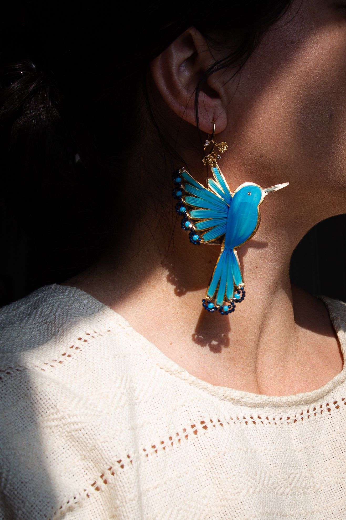 Blue Colibrí Drop Earrings