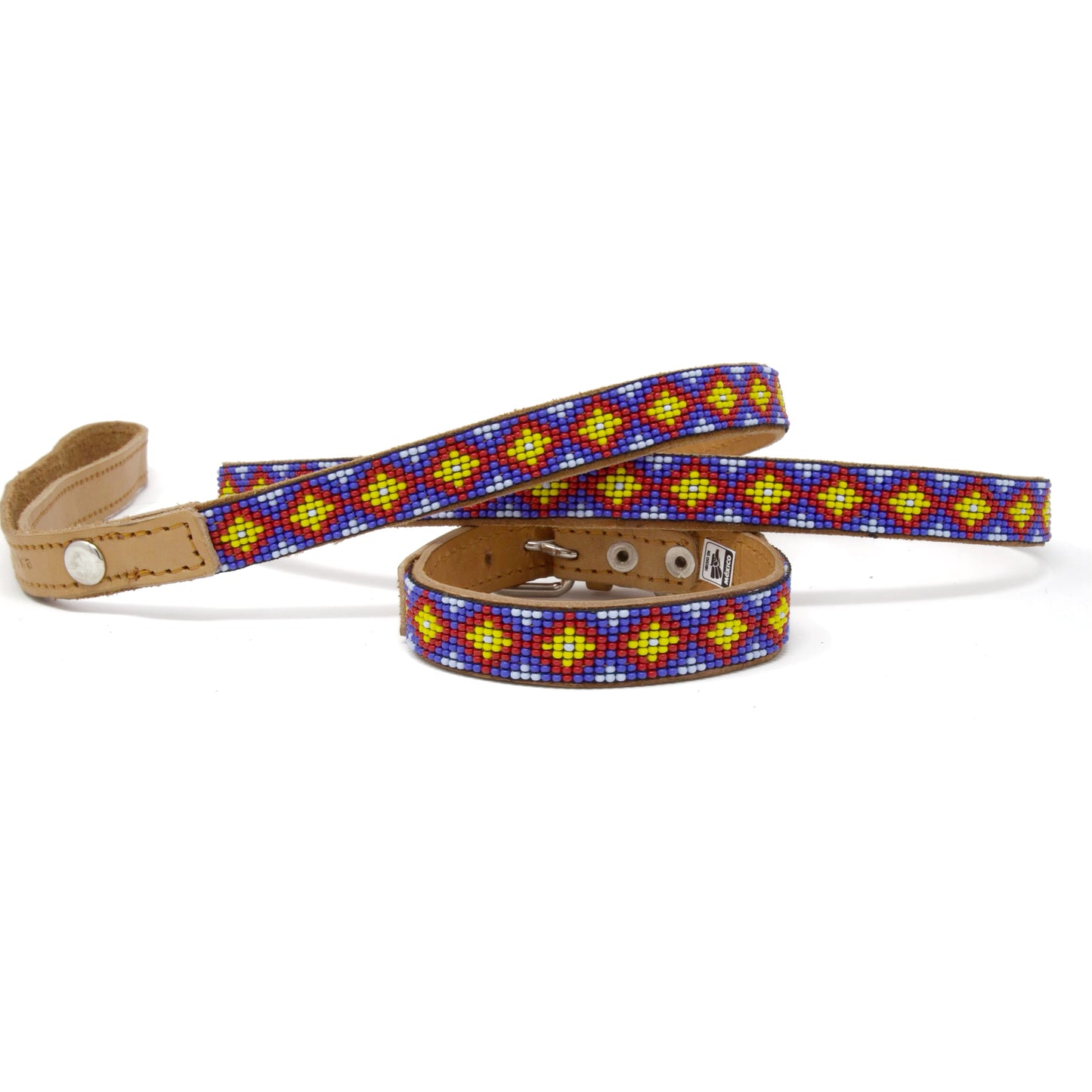 Diamond Beaded Handmade Leather Collar & Leash Set - Mini