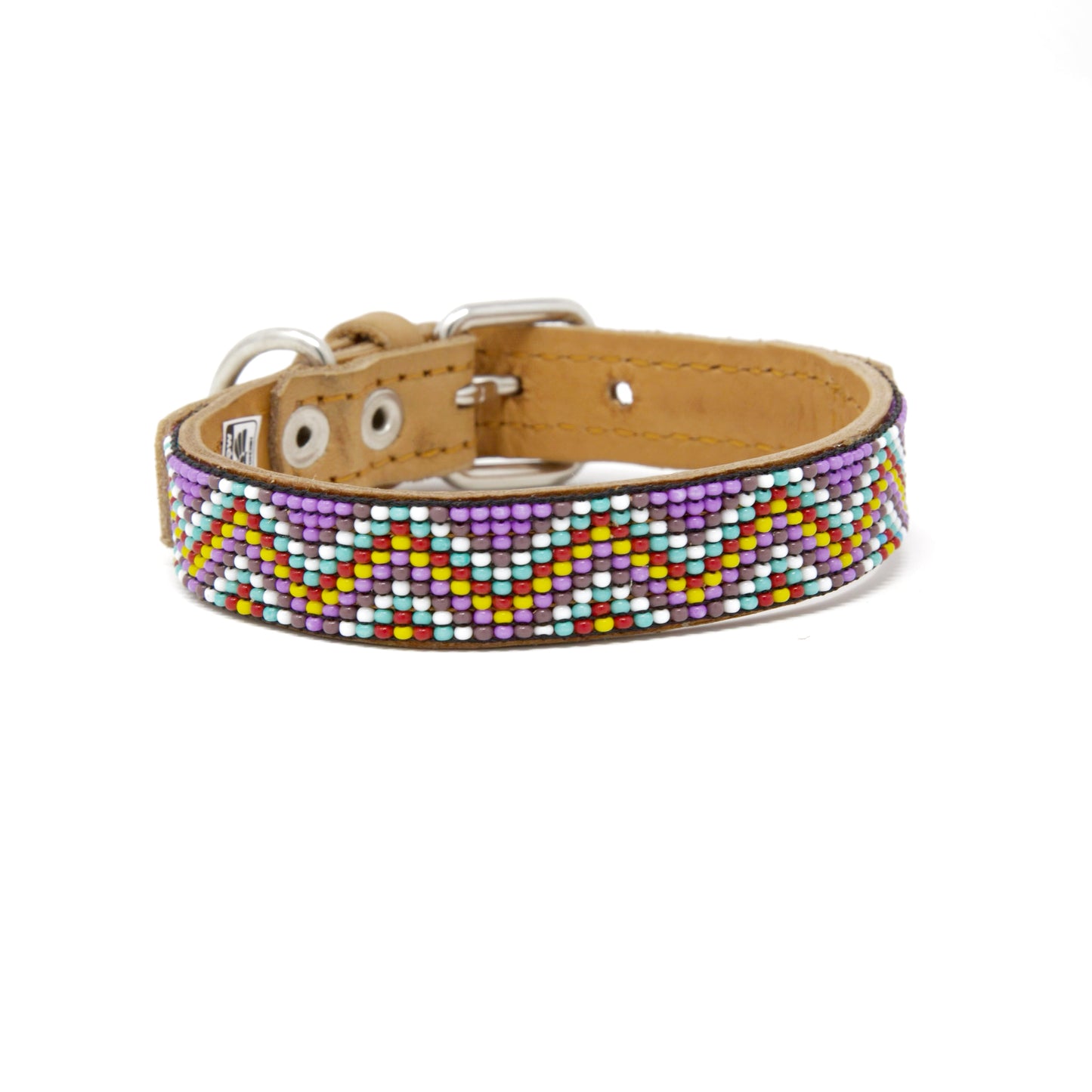 Zig Zag Beaded Handmade Leather Collar & Leash Set - Mini